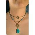 Chrysocolla & Turquoise Necklace, Ooak Statement Long Layering Handmade Jewelry, Jacosjewelry, Free Shipping in Us