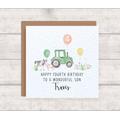 Personalised Son 4Th Birthday Tractor Card With Farm Animals - Happy Fourth To A Wonderful Son Farmyard