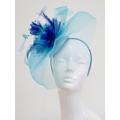 Big Light Turquoise Blue & Royal Fascinator Hat Veil Net Hair Clip Ascot Derby Races Wedding Headband Feather Flower