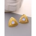 Rainbow Moonstone Stud Earrings. Textured Gold Plated Brass Earring. Designer Handcrafted Fashion Jewelry. Trillion Shape