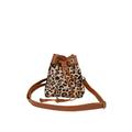 Mini Brown Leather Bucket Bag - Leopard Print Pony Hair With Drawstring Animal Cowhide Cross Body Pouch For Her Handmade By Mahi