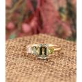 Emerald Cut 5x7mm Natural Green Crystal Ring, Unique Wedding Ring, Personalized Anniversary Ring Gift, Solid Gold Ring, Vintage For Women