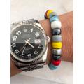 Mens Multi Colour Bracelet Rainbow Stone & Glass Bead Pony Surfer Bracelet Skater Hand Tie On Cord Trend