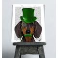 Dachshund Art Black & Tan - Green Hat Wiener Dog Print Doxie Gift Hat Modern Nursery Art For Kids Room Décor