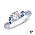 Semi Mount Nature Inspired Leaves Marquise Blue Sapphire & Round Diamond Engagement Ring