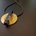 Gold Circle Pendant, & Black Geometric Pendant Necklace, Contemporary Jewelry, Minimalist Free Shipping, Women Gift
