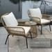 Quality Outdoor Living 3PCS Outdoor Patio Balcony Natural Color Wicker Chair Set with Beige Cushion and Round Tempered Glass Table New