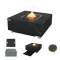 Elementi Plus Sofia Propane Fire Pit for Outside Outdoor Fire Pit Table Smokeless Firepit Marble Porcelain Square Fire Table Patio Heater Fireplace 60000 BTUs - Bulgaria Black 39.4 x 39.4 Inches