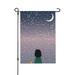 TEQUAN Fantasy Planet Stars Girl Cat Garden Flags 18 x 12 inch Double Sided Linen Outdoor Flag for Holiday Farmhouse Yard Home Decor