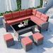 Kullavik 7 Pieces Outdoor Patio Furniture Set All-Weather Patio Outdoor Dining Conversation Sectional Set with Coffee Table Wicker Sofas Ottomans Removable Cushions Red