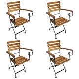 Folding Patio Chairs 4 pcs Steel and Solid Wood Acacia Outdoor Chairs