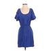 Silence and Noise Casual Dress - Mini Scoop Neck Short sleeves: Blue Print Dresses - Women's Size X-Small