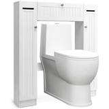 Latitude Run® Freestanding over-the-Toilet Storage Manufactured Wood in Brown/Gray/Red | 39 H x 34 W x 7.5 D in | Wayfair