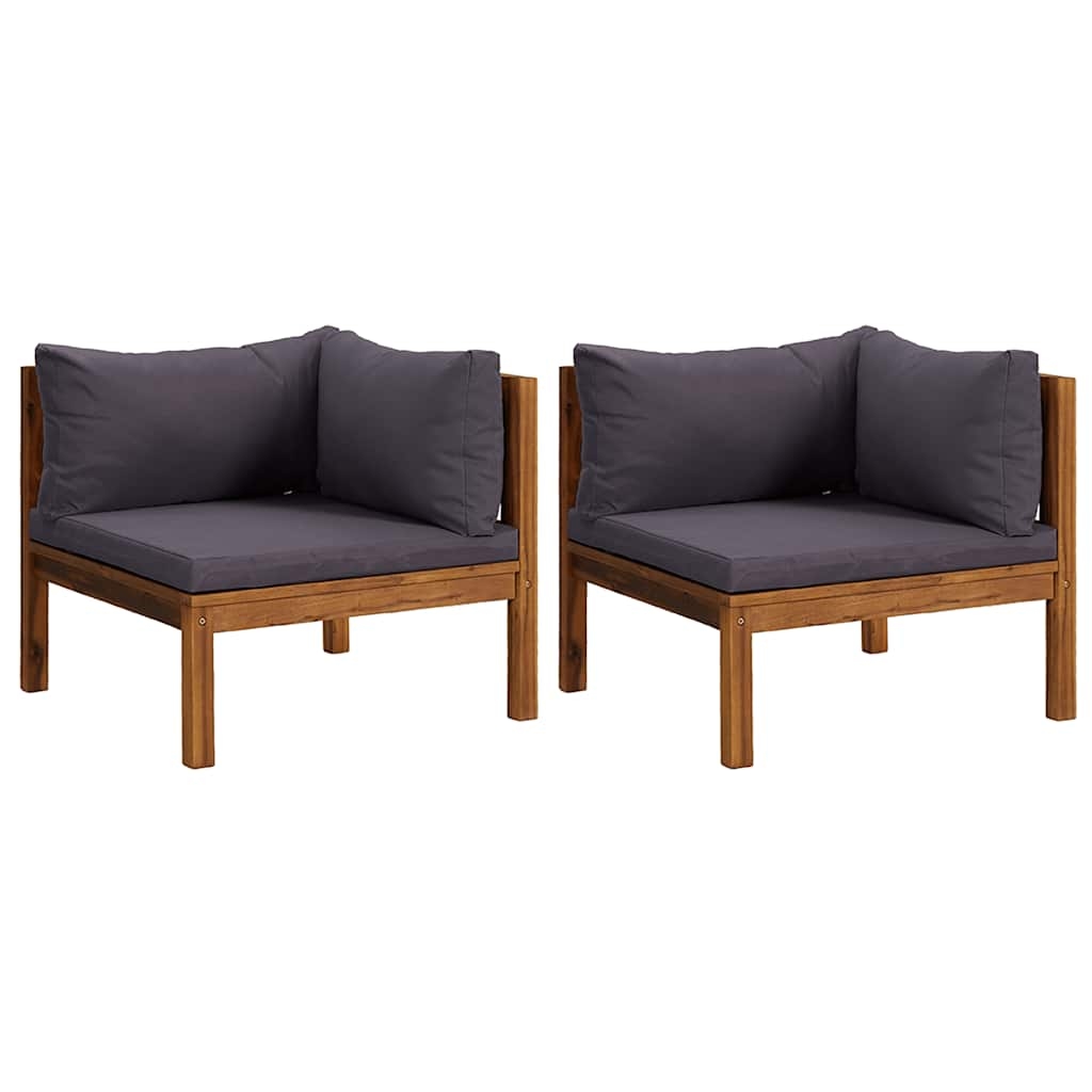 vidaXL Ecksofas 2 Stk. mit Dunkelgrauen Kissen Massivholz Teak Image