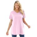 Plus Size Women's Perfect Short-Sleeve V-Neck Tunic by Woman Within in Pink (Size L)