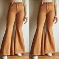 Free People Jeans | Free People Plus Size Bell Bottom Wide Leg Corduroy Jeans Lace Up Back Tan 35 | Color: Tan | Size: 35