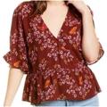 Madewell Tops | Madewell Burgundy Red Multicolor Floral Butterfly Print Wrap Front Top, Size 8 | Color: Pink/Red | Size: 8