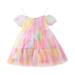 Toddler Girls Sleeveless Rainbow Tie Dye Princess Dress Dance Party Ruffles Dresses Clothes Girls Junior Dresses Young Girl Fashion Dresses