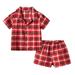 Kids Toddler Baby Girls Spring Summer Plaid Cotton Short Sleeve Sleepwear Pajamas Clothes Baby Girl Pajamas Cat Pajamas for Toddler Girl