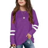 Qufokar Shirts for 10 Year Old Girls Shirts for Toddler Girls 6T Toddler Kids Girls Tunic Tops Crewneck Ultra Soft Striped Long Sleeve Comfortable Casual Pullover Sweatshirt for Children
