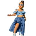 Qufokar 18 To 24 Month Girl Clothes New Born Baby Wrap Toddler Girls Sleeveless Denim Dot Sling Crop Shirt Tops Shorts Wrap Ruffles Skirts Summer 3Pcs Outfits