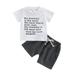 Diconna Baby Boy Summer Clothes 2Pcs Tops and Shorts Set Letter Print T-Shirt Tops Drawstring Shorts Outfits White 2 2-3 Years