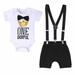 Qufokar Baby Cloth Toddler Boy 4T Outfits Shorts Romper Boys Gentleman Baby Outfits Straps Letter Birthday Boys Outfits&Set