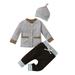 Qufokar Baby Boy Bodysuits Baby Boy Toddler Kids Child Baby Boys Girls Long Sleeve Patchwork Coat Jackets Tops Striped Pants Trousers With Hat Clothes Set 3Pcs Outfits