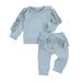 Qufokar Girls 6Months Outfits Baby New Born Kids Baby Girls Long Ruffled Sleeve Solid Tops Blouse Patchwork Pant Trousers 2Pcs Outfit Set Clothes
