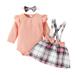 Qufokar Winter Baby Girl Clothes Baby Band Outfits Baby Girls Cotton Plaid Autumn Bow Tie Long Sleeve Romper Bodysuit Suspender Dress Headbands Set Clothes