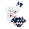 Qufokar Little Girl Outfits Girls Clothes Size 14-16 Outfits Short Outfits Printed Boys Letter Shorts Independence Day 3M-18M Ruffles Romper 4Th-Of-July Headbands Sleeve Bodysuits Girls Girls Outfits