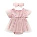 Qufokar Baby Girl mas Gift Girls Baby Items Baby Girls Short Ruffled Sleeve Solid Tulle Dress Romper With Headbands Outfit Set Clothes 2Pcs