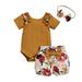 Qufokar Flared Trousers 4-Piece Set Of Baby Girl Girl Clothes Size 10-12 Outfits Cute Girls Ruffles Short Sleeve Ribbed Romper Bodysuits Bowknot Floral Printed Shorts Headbands Outfits