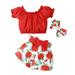 Qufokar Fall Outfits for Toddler Girls Teen Athletic Wear Toddler Girls Short Sleeve Tops And Floral Prints Shorts Headbands Outfits