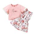 Mikrdoo Toddler Girls OOTD Lace Sleeve 3 Years Baby Girls Floral Straps Suspender 4 Years Baby Girls Skirts 2Pcs Outfits Pink