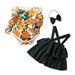 Qufokar Cute Baby Girl Outfit Thanksgiving Clothes for Girls Baby Girls Long Ruffled Sleeve Floral Print Romper Bodysuit Tops Solid Suspender Skirt With Headbands Outfits Set 3Pcs