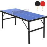 SAINSPEED Foldable Table Tennis Table Medium Table Tennis Table Set Indoor/Outdoor Portable Table Tennis Table with Net Blue