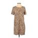 Forever 21 Casual Dress - Shift Crew Neck Short sleeves: Tan Animal Print Dresses - Women's Size Small - Print Wash