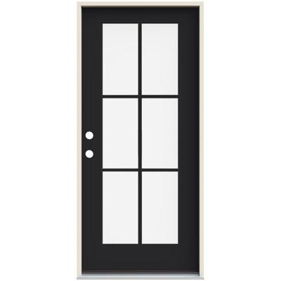 JELD-WEN 36 in. x 80 in. 6-Lite Clear Glass Black Painted Fiberglass Prehung Front Entry Door Fiberglass in Green | 80 H x 36 W x 1.75 D in | Wayfair