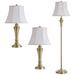 Brass 3-Piece Floor & Table Lamp Set With Geneva White Fabric Shad