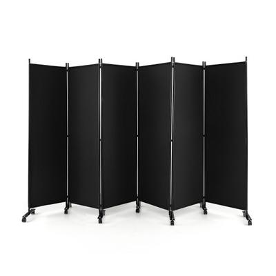 Costway 6 Panel 5.7 Feet Tall Rolling Room Divider on Wheels-Black