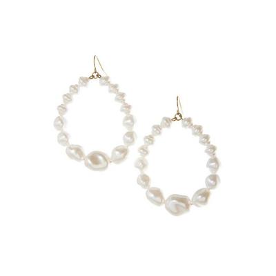 Boston Proper - White - Freshwater Pearl Oval Hoop Earrings - One Size
