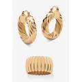 Women's Section Dome Ring And Hoop Earrings Set Goldtone by PalmBeach Jewelry in Gold (Size 10)