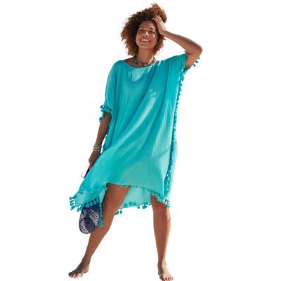 Plus Size Women's Everly Pom Pom Cover Up Tunic by Swimsuits For All in Saltwater Happy (Size 10/16)