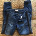 Free People Jeans | Free People Jegging Size 25/0 Vegan Black Leather Tuxedo Side Stripe | Color: Black/Blue | Size: 25