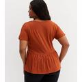 Curves Orange V Neck Peplum T-Shirt New Look