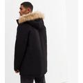 Men's Black Faux Fur Trim Hooded Parka Jacket New Look