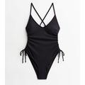 Tall Black Ruched Side Cross Back Swimsuit New Look