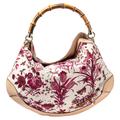 Gucci White/Pink Floral Canvas and Leather Peggy Bamboo Handle Hobo, White