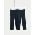 M&S Girls 2-Pack Slim Leg School Trousers (2-18 Yrs) - 17-18 - Navy, Navy,Grey,Black